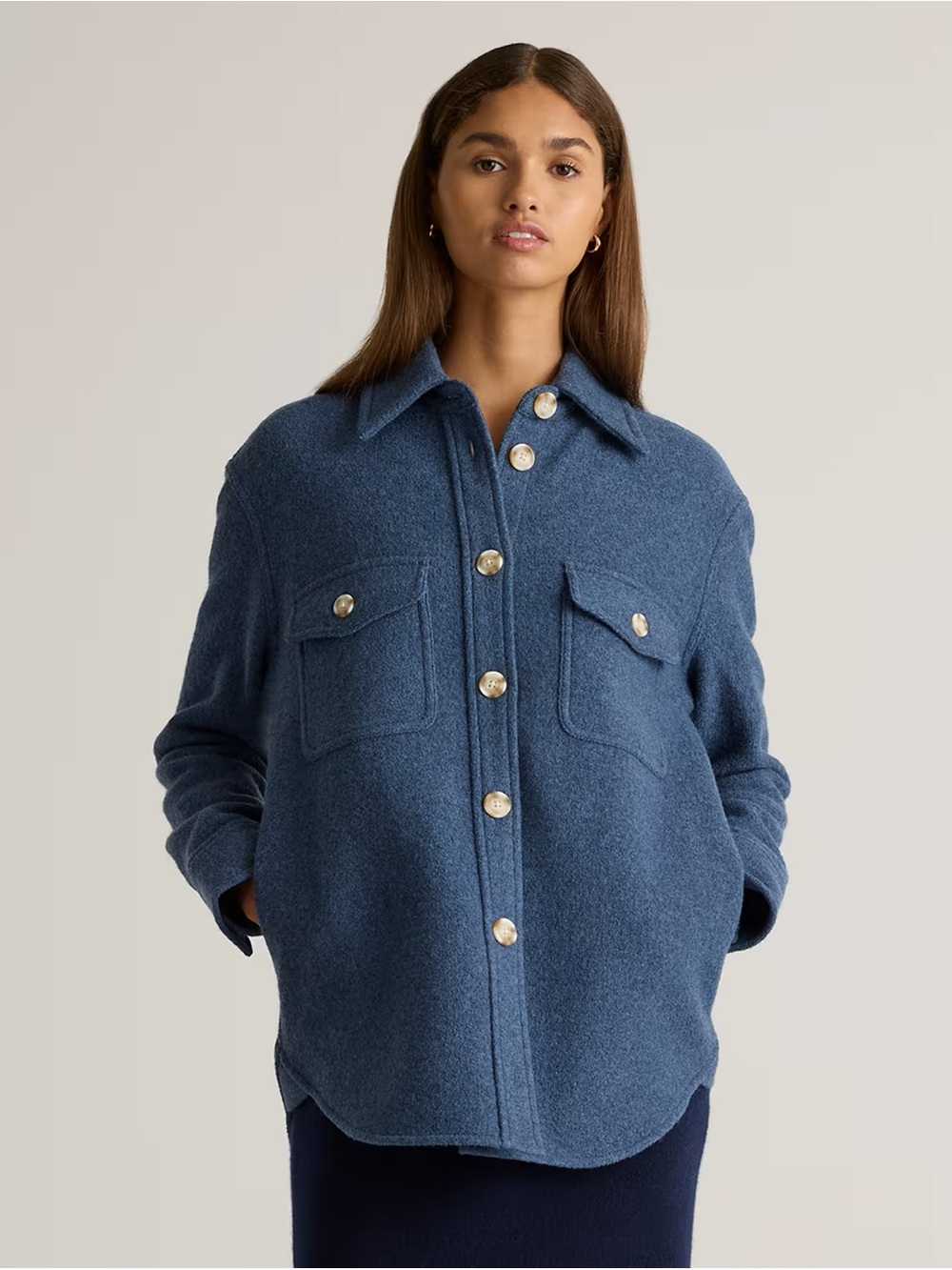 Quince‎ Blue Wool-Blend Utility Shacket
